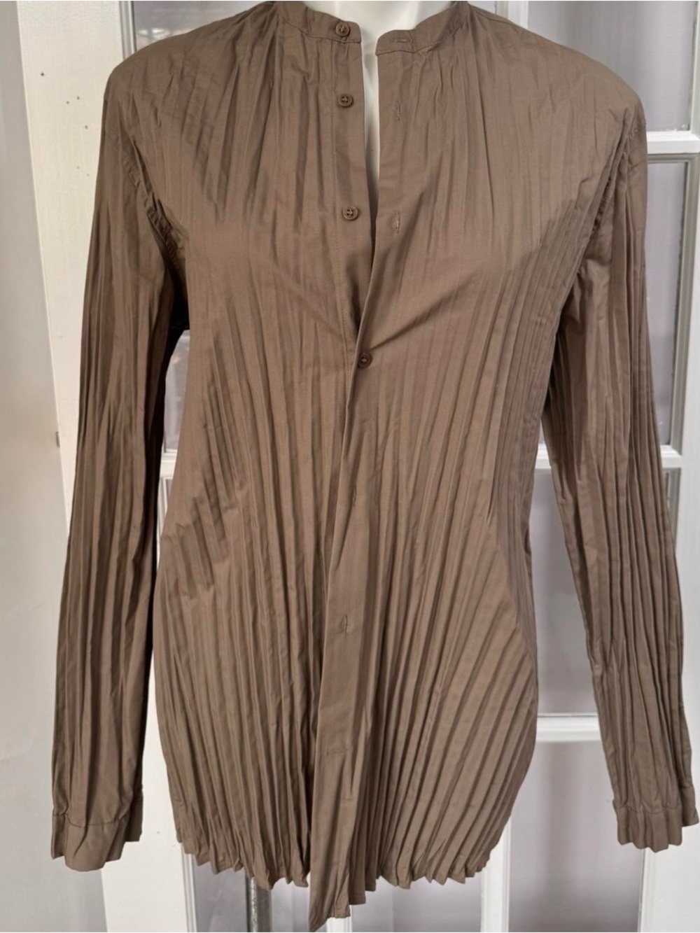 COS Taupe Pleated Long-Sleeve Blouse